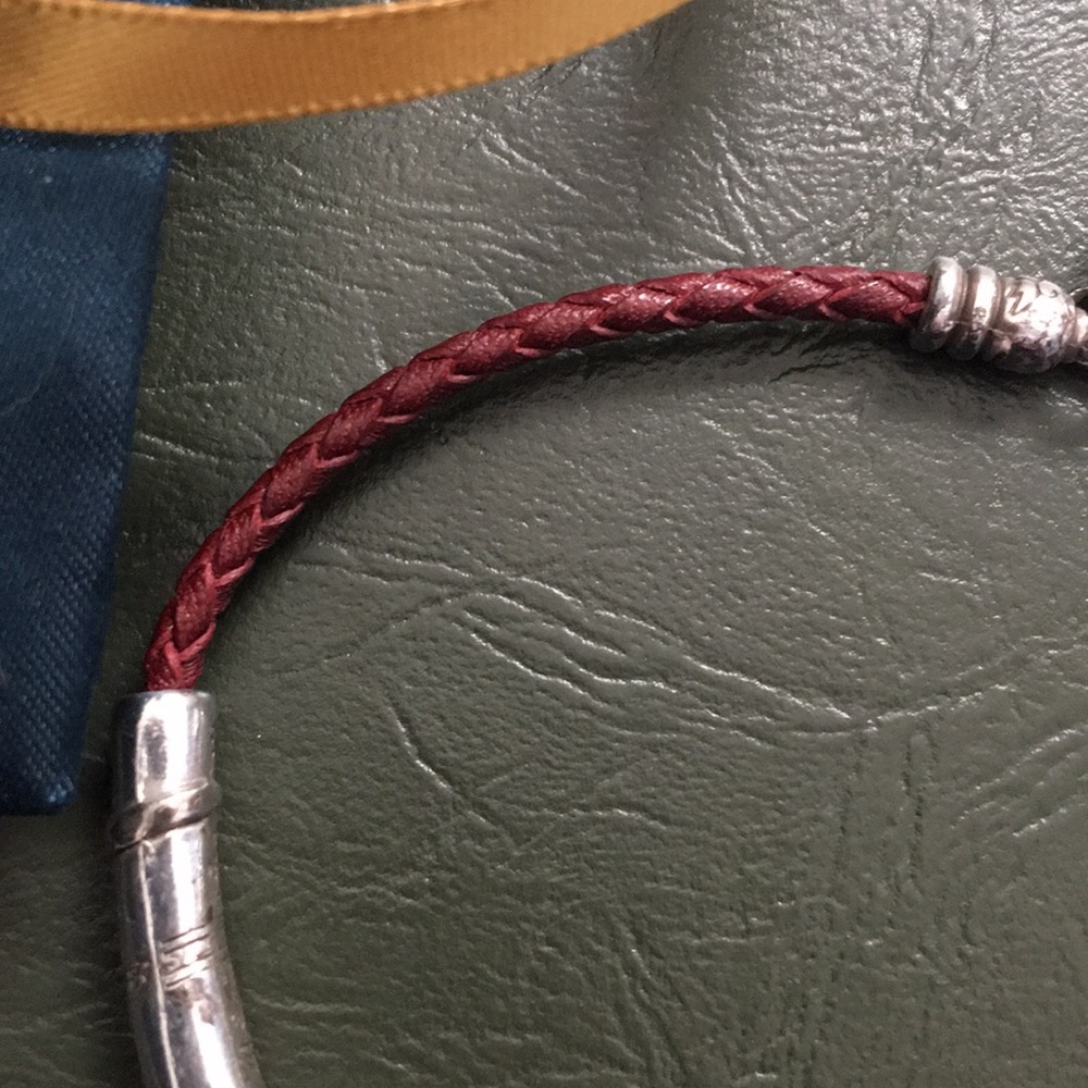 Red Braided Leather Bracelet with Silver Accent - Picture 4 of 6
